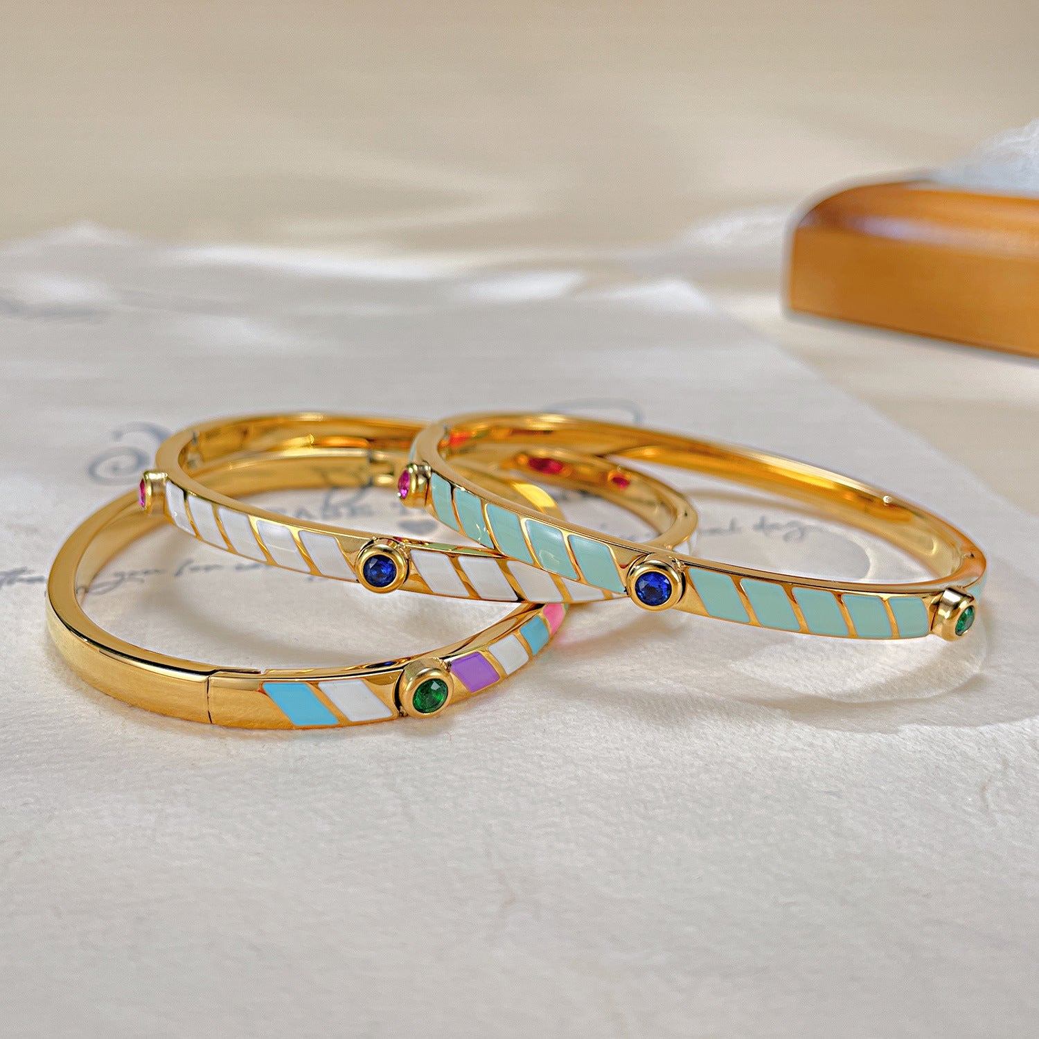 Wholesale Titanium Steel Candy Color Stripes Inlaid Zircon Stainless Steel Bracelet